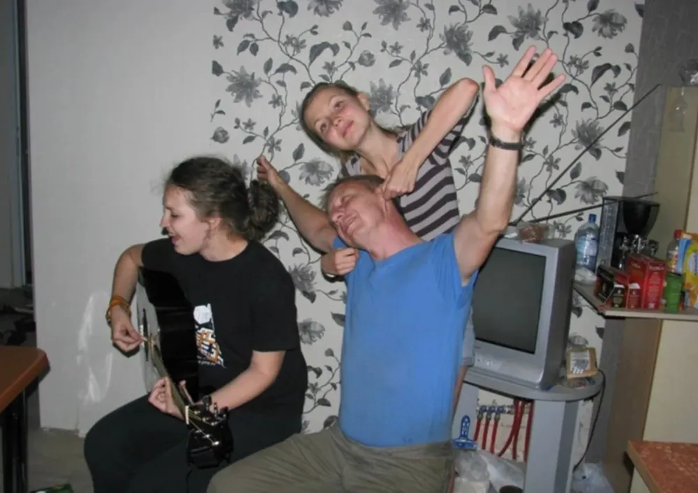 A playful family moment at home